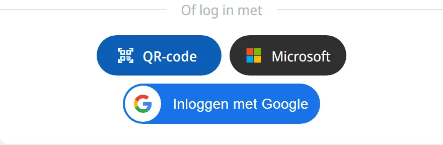 De knoppen QR-code, Microsoft en Google onder het inlogformulier