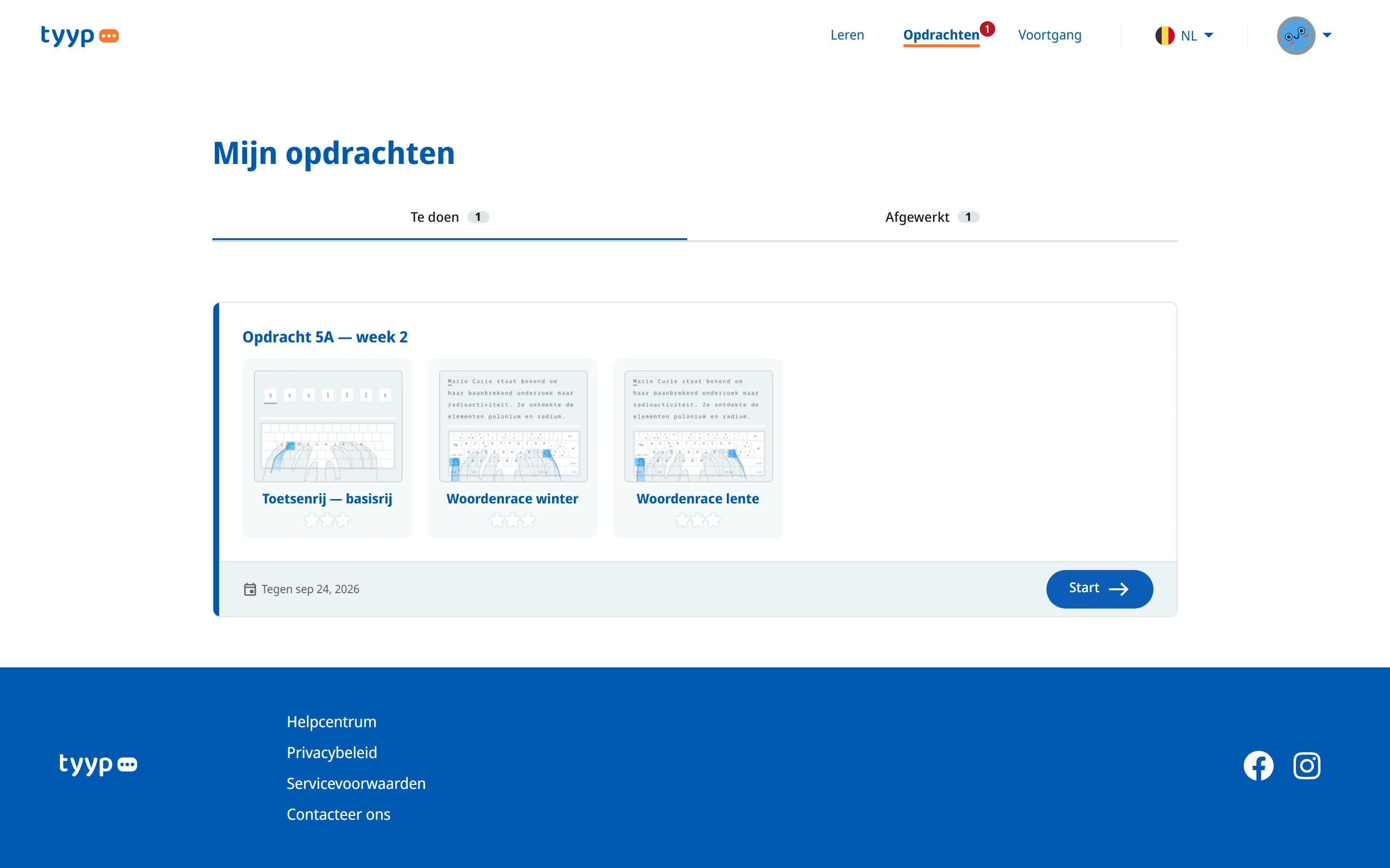 De lijst met je opdrachten